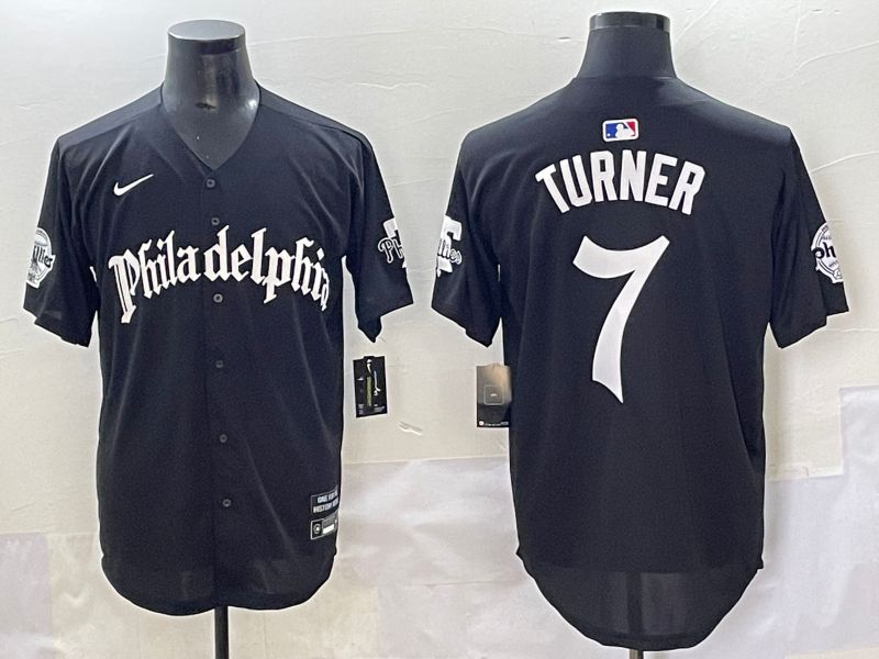 Men 2025 Philadelphia Phillies #7 Turner Black Five generations Joint Name Nike MLB Jersey style 2